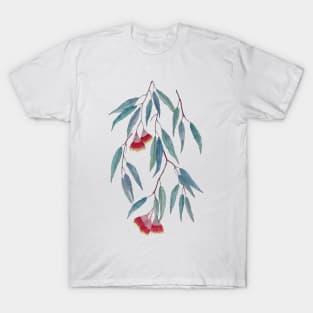 Eucalyptus leaves and flowers on dark T-Shirt